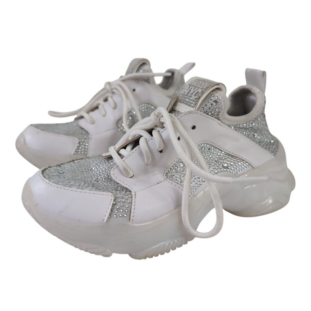 Madden‎ NYC Rhinestone Sneaker Womens 6 White Athletic Athleisure Sparkle Time